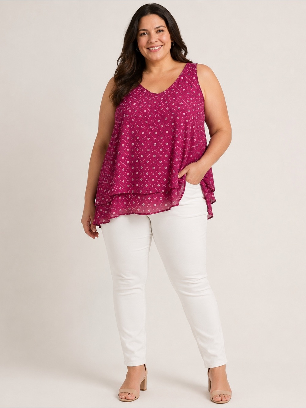 Lane Bryant Floral Layered Chiffon Sleeveless Blouse 
Size 22